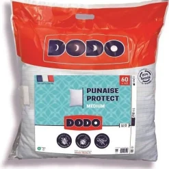 Dodo Oreiller médium 60x60 cm - Protection anti punaise, anti acarien - 550 gr - Blanc - Fabriqué en France* Oreiller Moelleux