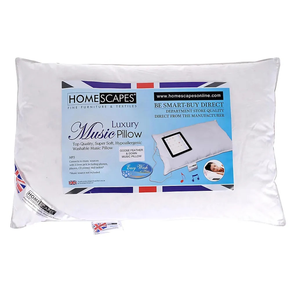Homescapes Oreiller musical en duvet et en plumes de d'oie ultra gonflant blanc 50 x 75 cm -* Oreiller Moelleux