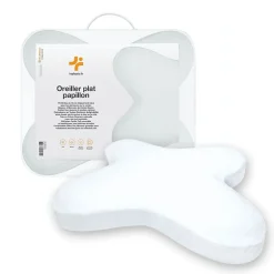 Oreiller papillon plat mémoire de forme, profil bas 10 cm, multiposition, taie coton, 56x46 cm>Inphysio Outlet