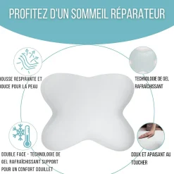 Oreiller papillon rafraîchissant, gel refroidissant, mémoire de forme, 53x43 cm - PURE><noscript><img width=
