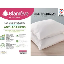 Blanreve Oreillers Blanrêve Lot de 2 60 x 60 cm Blanc polycoton recyclé* Oreiller Moelleux