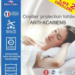 Bleu Calin Oreillers 60 x 60 cm Lot de 2 Anti acariens traité ESSENTIAL* Oreiller Moelleux