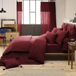 Altobuy OUREA - Chemin de Lit 90x200cm Capitonné Gaze de Coton Lie de Vin* Boutis, Couvre-Lit, Édredon
