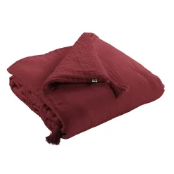 Altobuy OUREA - Chemin de Lit 90x200cm Capitonné Gaze de Coton Lie de Vin* Boutis, Couvre-Lit, Édredon