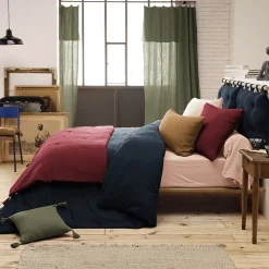 Altobuy OUREA - Chemin de Lit 90x200cm Capitonné Gaze de Coton Lie de Vin* Boutis, Couvre-Lit, Édredon