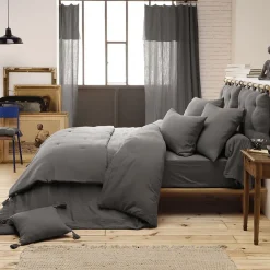 Altobuy OUREA - Chemin de Lit 90x200cm Capitonné Gaze de Coton Granit* Boutis, Couvre-Lit, Édredon