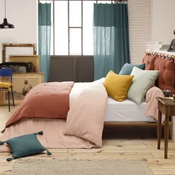 Altobuy OUREA - Chemin de Lit 90x200cm Capitonné Gaze de Coton Terracotta* Boutis, Couvre-Lit, Édredon