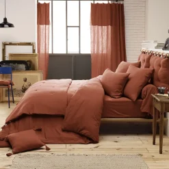 Altobuy OUREA - Chemin de Lit 90x200cm Capitonné Gaze de Coton Terracotta* Boutis, Couvre-Lit, Édredon