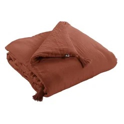 Altobuy OUREA - Chemin de Lit 90x200cm Capitonné Gaze de Coton Terracotta* Boutis, Couvre-Lit, Édredon