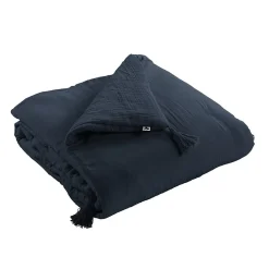 Altobuy OUREA - Couvre-pied 150x150cm Capitonné Gaze de Coton Minuit* Boutis, Couvre-Lit, Édredon