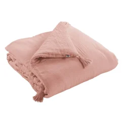 OUREA - Couvre-pied 150x150cm Capitonné Gaze de Coton Rose Pêche>Altobuy Outlet