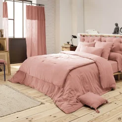 OUREA - Couvre-pied 150x150cm Capitonné Gaze de Coton Rose Pêche><noscript><img width=