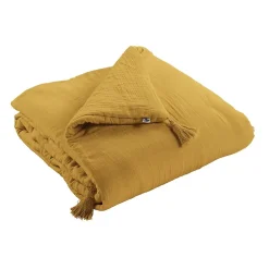 Altobuy OUREA - Couvre-pied 150x150cm Capitonné Gaze de Coton Safran* Boutis, Couvre-Lit, Édredon