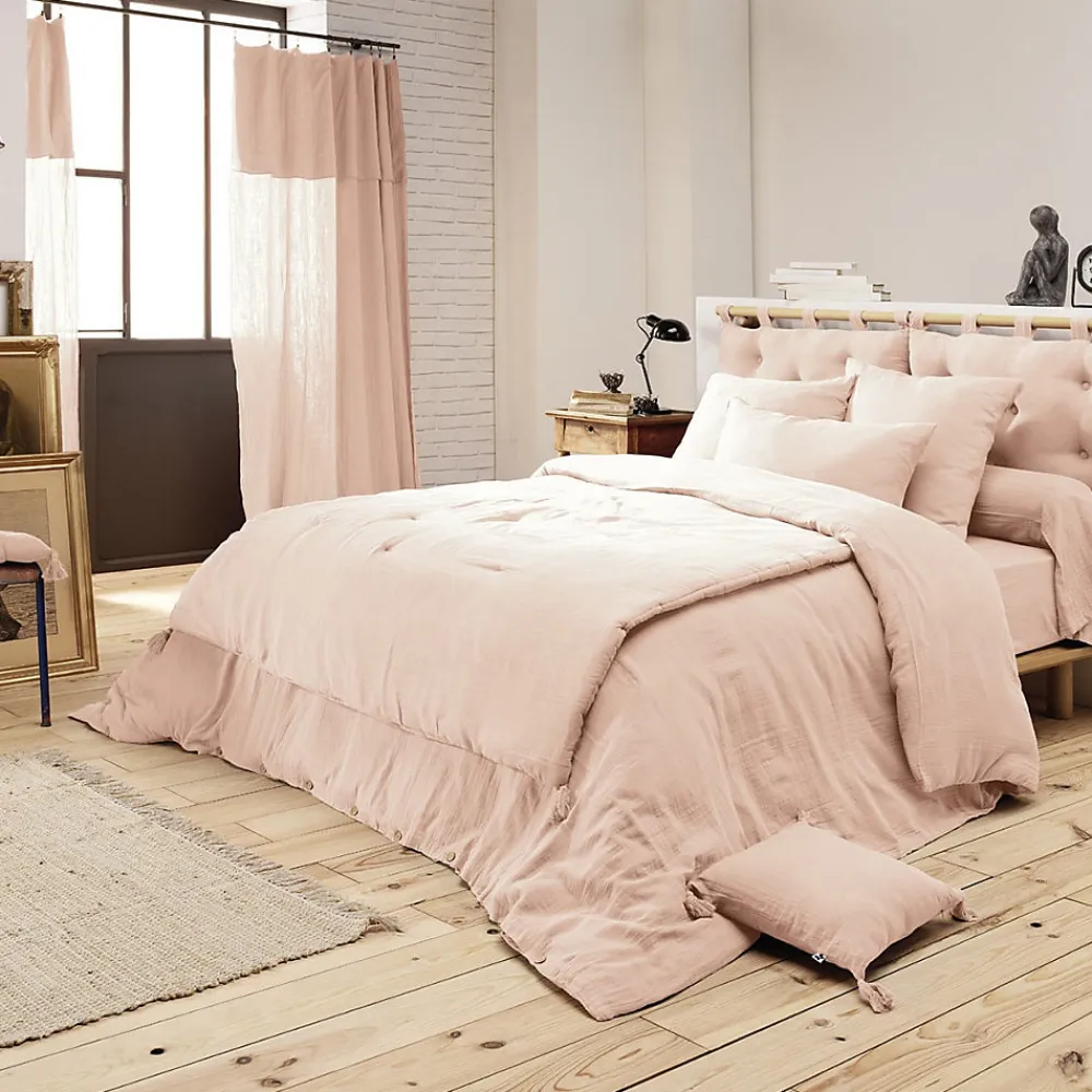 OUREA - Couvre-pied 150x150cm Capitonné Gaze de Coton Guimauve>Altobuy Online