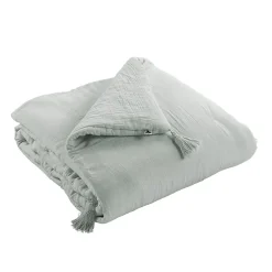 Altobuy OUREA - Couvre-pied 150x150cm Capitonné Gaze de Coton Eucalyptus* Boutis, Couvre-Lit, Édredon