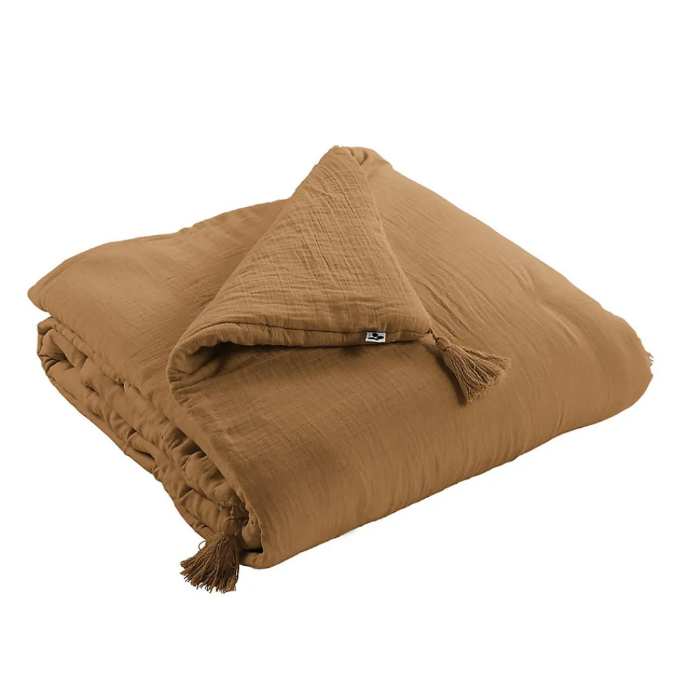 OUREA - Couvre-pied 150x150cm Capitonné Gaze de Coton Camel>Altobuy Hot