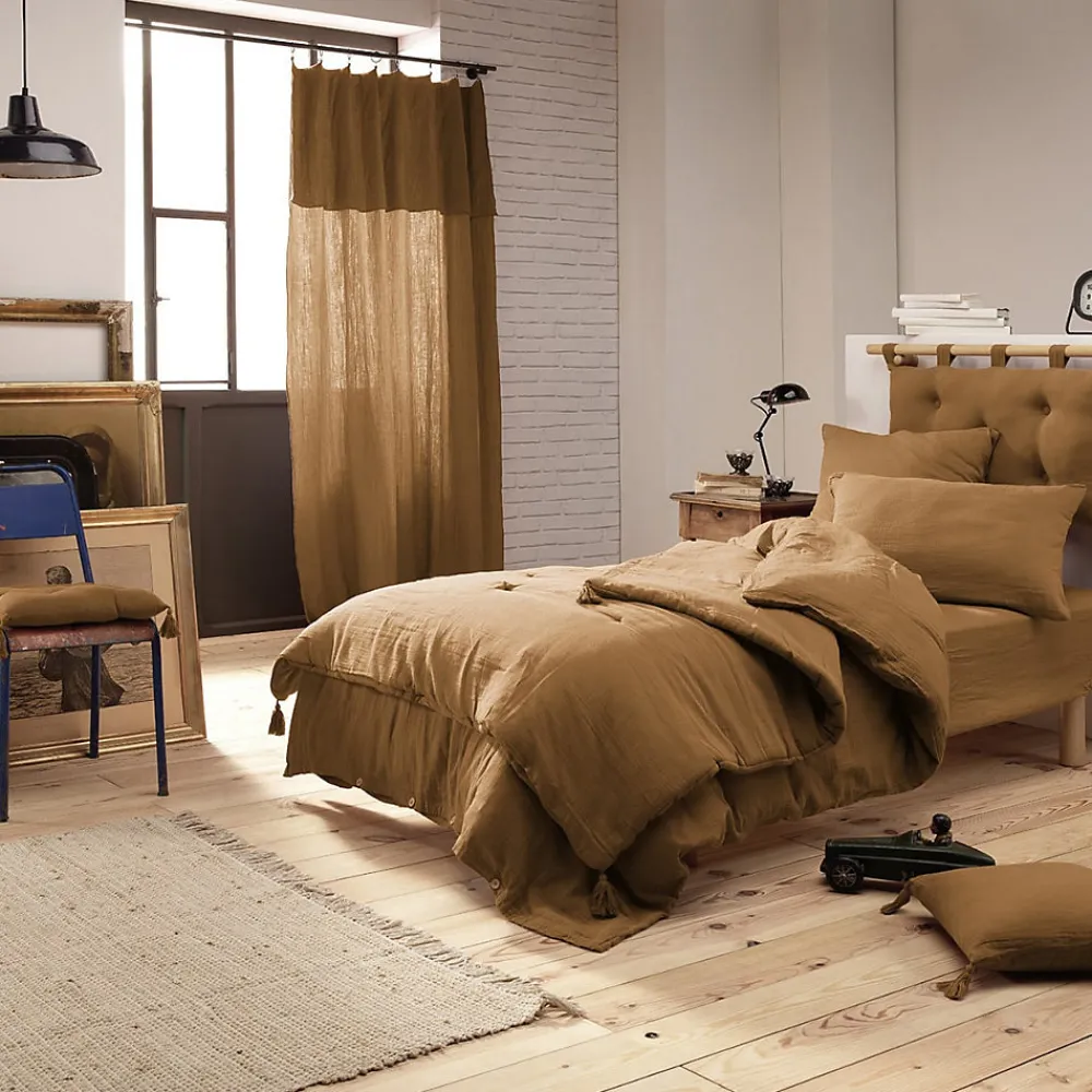 OUREA - Couvre-pied 150x150cm Capitonné Gaze de Coton Camel>Altobuy Hot