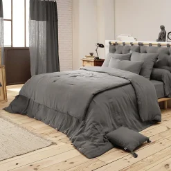 OUREA - Couvre-pied 150x150cm Capitonné Gaze de Coton Granit><noscript><img width=