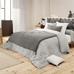 OUREA - Couvre-pied 150x150cm Capitonné Gaze de Coton Granit><noscript><img width=