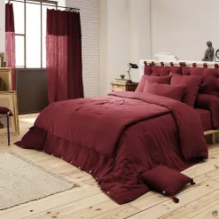 Altobuy OUREA - Couvre-pied 150x150cm Capitonné Gaze de Coton Lie de Vin* Boutis, Couvre-Lit, Édredon