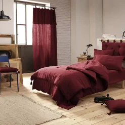 Altobuy OUREA - Couvre-pied 150x150cm Capitonné Gaze de Coton Lie de Vin* Boutis, Couvre-Lit, Édredon