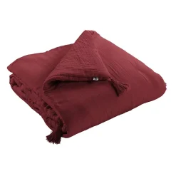 Altobuy OUREA - Couvre-pied 150x150cm Capitonné Gaze de Coton Lie de Vin* Boutis, Couvre-Lit, Édredon