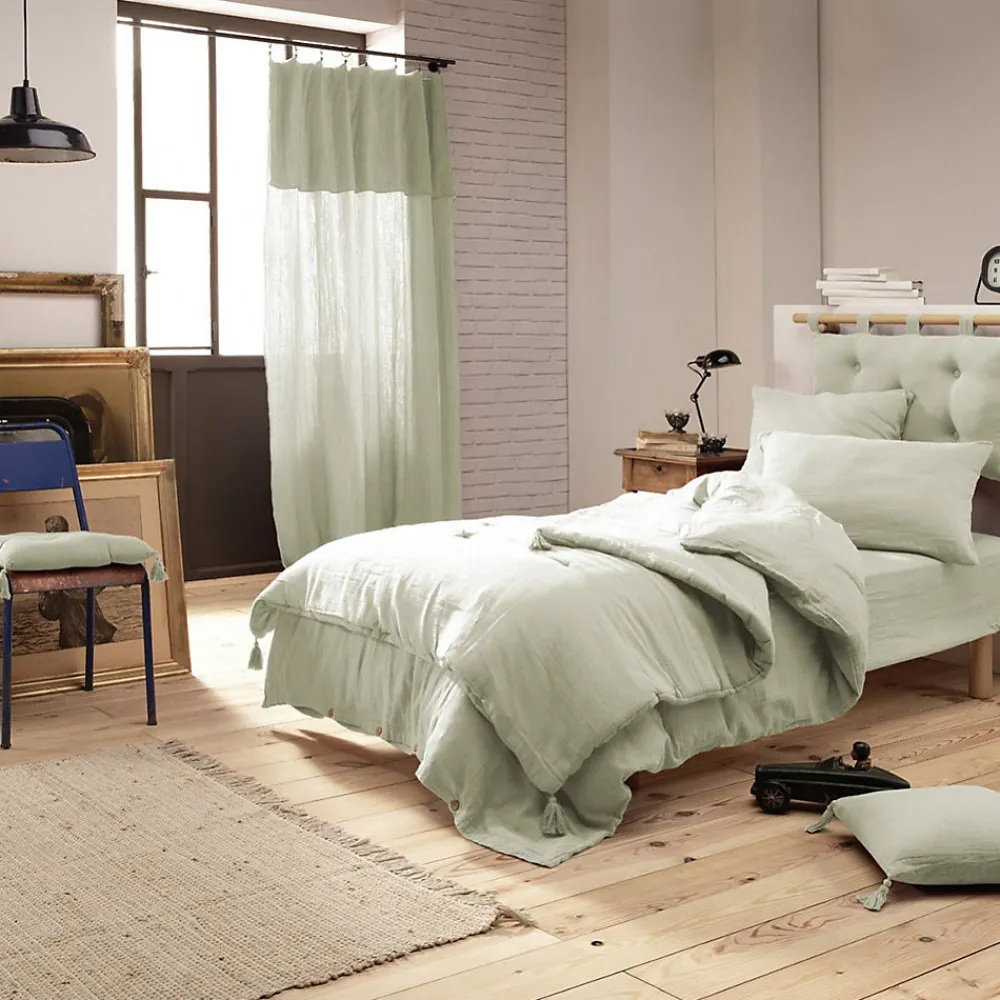 OUREA - Couvre-pied 150x150cm Capitonné Gaze de Coton Vert d'Eau>Altobuy Discount
