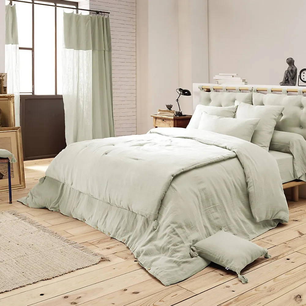 OUREA - Couvre-pied 150x150cm Capitonné Gaze de Coton Vert d'Eau>Altobuy Discount