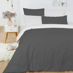 Pack complet 6 pièces Anthracite/Blanc réversible housse de couette pour lit 180 x 200 cm 