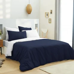 Pack complet 6 pièces Marine/Blanc réversible housse de couette pour lit 140 x 190 cm>Univers Décor Discount