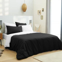 Pack complet 6 pièces Noir/Blanc réversible housse de couette pour lit 140 x 190 cm>Univers Décor Hot
