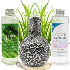 Pack économique Lampe Catalytique Mosaïque Noir + Parfum Citronnelle (500 ml) + Nettoyant Neutre (200 ml) + Mèche de Rechange>Mamamanuela Sale