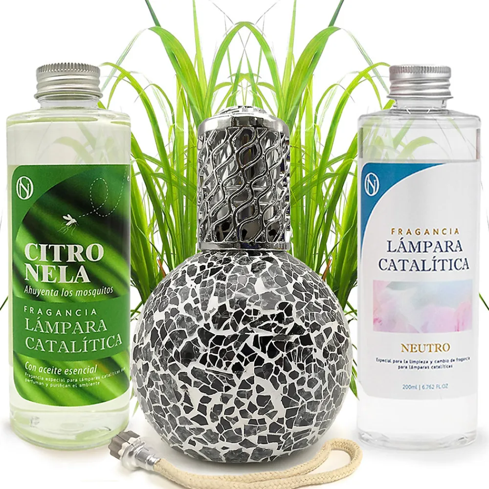 Pack économique Lampe Catalytique Mosaïque Noir + Parfum Citronnelle (500 ml) + Nettoyant Neutre (200 ml) + Mèche de Rechange>Mamamanuela Sale