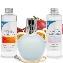 Pack économique Lampe Catalytique Bleu Gris Mat + Parfum Caribbean Passion (500 ml) + Nettoyant Neutre (200 ml) + Mèche Rechange>Mamamanuela New