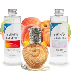 Pack économique Lampe Catalytique Orange Waves + Parfum Peach Velvet (500 ml) + Nettoyant Neutre (200 ml) + Mèche de Rechange>Mamamanuela Hot