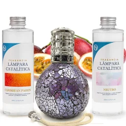 Pack économique Lampe Catalytique Mosaïque de minuit + Caribbean Passion (500 ml) + Nettoyant Neutre (200 ml) + Mèche de Rechange>Mamamanuela Discount