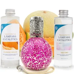 Mamamanuela Pack économique Lampe Catalytique Mosaïque Fuchsia + Parfum Waikiki Melon (500 ml) + Nettoyant Neutre (200 ml) + Mèche de Rechange* Désodorisant Et Parfum D'Ambiance
