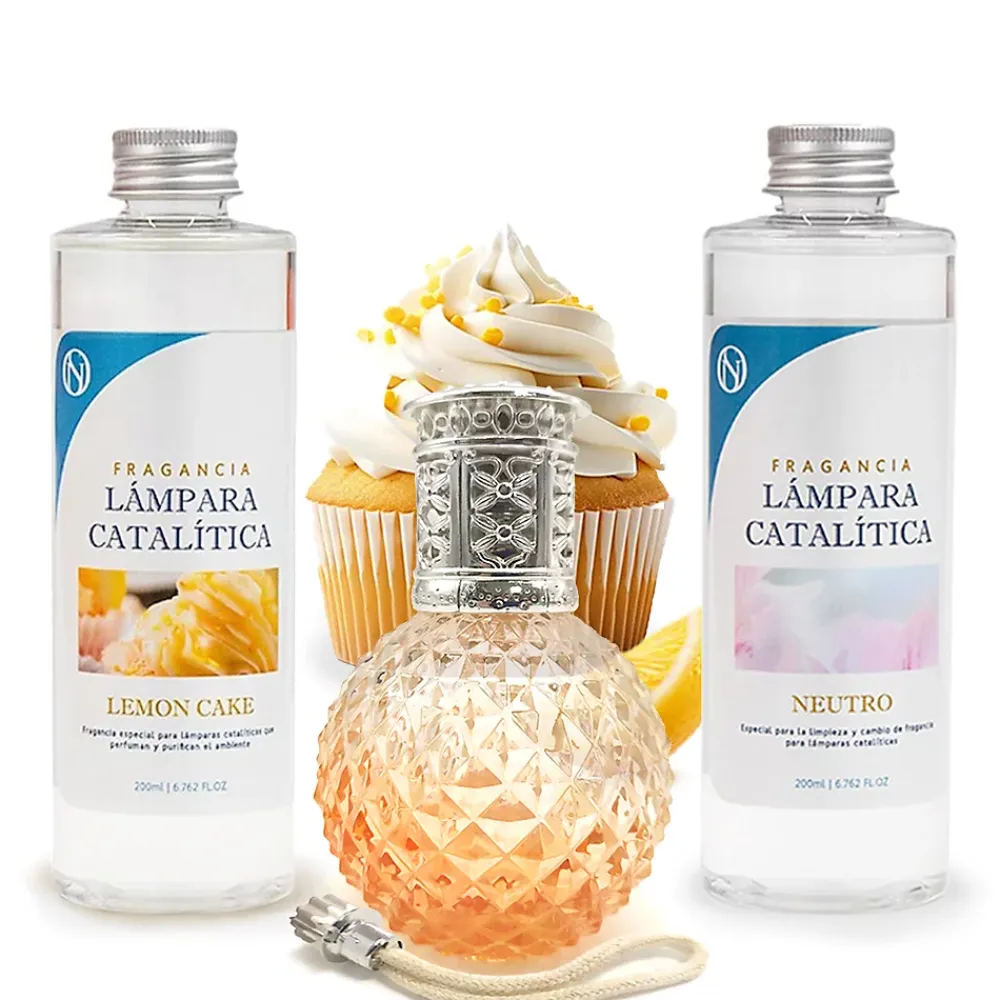 Mamamanuela Pack économique Lampe Catalytique Orange Diamonds + Parfum Lemon Cake (200 ml) + Nettoyant Neutre (200 ml) + Mèche de Rechange* Désodorisant Et Parfum D'Ambiance