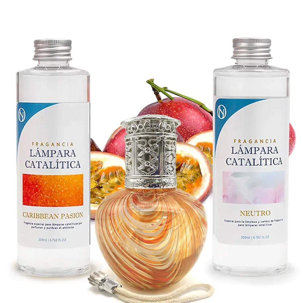 Mamamanuela Pack économique Lampe Catalytique Orange Waves + Parfum Caribbean Passion (500 ml) + Nettoyant Neutre (200 ml) + Mèche de Rechange* Désodorisant Et Parfum D'Ambiance