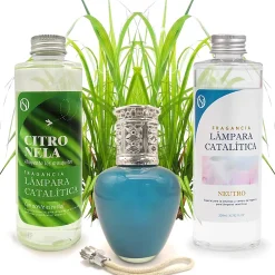 Mamamanuela Pack économique Lampe Catalytique Aqua Marina + Parfum Citronnelle (500 ml) + Nettoyant Neutre (200 ml) + Mèche de Rechange* Désodorisant Et Parfum D'Ambiance