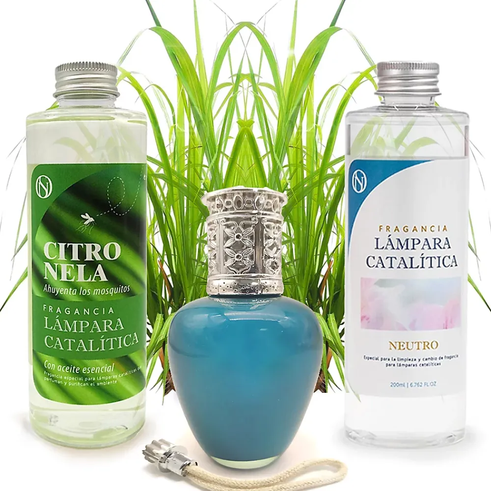 Mamamanuela Pack économique Lampe Catalytique Aqua Marina + Parfum Citronnelle (500 ml) + Nettoyant Neutre (200 ml) + Mèche de Rechange* Désodorisant Et Parfum D'Ambiance