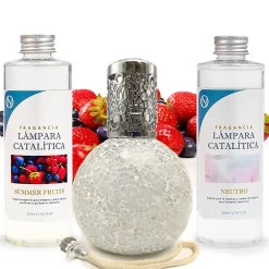 Mamamanuela Pack économique Lampe Catalytique Mosaïque Blanc + Parfum Summer Fruits (200 ml) + Nettoyant Neutre (200 ml) + Mèche de Rechange* Désodorisant Et Parfum D'Ambiance