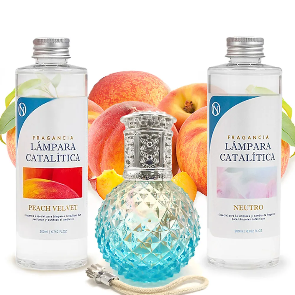 Pack économique Lampe Catalytique Blue Diamonds + Parfum Peach Velvet (500 ml) + Nettoyant Neutre (200 ml) + Mèche de Rechange>Mamamanuela Sale