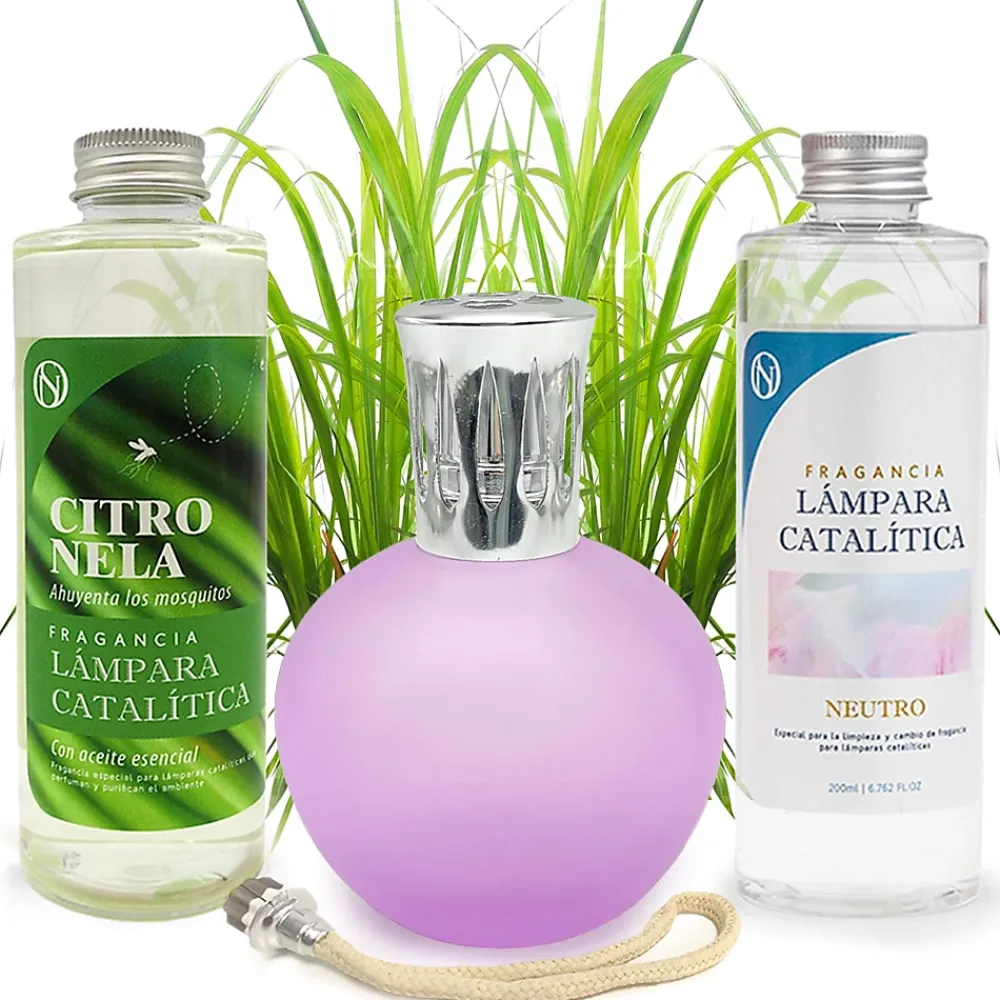 Mamamanuela Pack économique Lampe Catalytique Fuchsia Mat + Parfum Citronnelle (200 ml) + Nettoyant Neutre (200 ml) + Mèche de Rechange* Désodorisant Et Parfum D'Ambiance