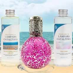 Mamamanuela Pack économique Lampe Catalytique Mosaïque Fuchsia + Mediterranean Light (200 ml) + Nettoyant Neutre (200 ml) + Mèche de Rechange* Désodorisant Et Parfum D'Ambiance