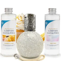 Mamamanuela Pack économique Lampe Catalytique Mosaïque Blanc + Parfum Lemon Cake (500 ml) + Nettoyant Neutre (200 ml) + Mèche de Rechange* Désodorisant Et Parfum D'Ambiance