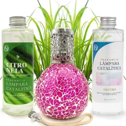 Pack économique Lampe Catalytique Mosaïque Fuchsia + Parfum Citronnelle (200 ml) + Nettoyant Neutre (200 ml) + Mèche de Rechange>Mamamanuela Sale