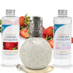 Mamamanuela Pack économique Lampe Catalytique Mosaïque Blanc + Parfum Wild Strawberry (500 ml) + Nettoyant Neutre (200 ml) + Mèche Rechange* Désodorisant Et Parfum D'Ambiance