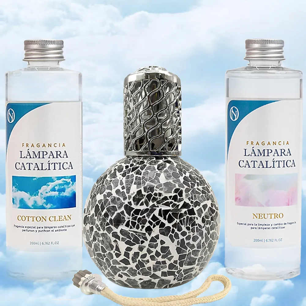 Pack économique Lampe Catalytique Mosaïque Noir + Parfum Cotton Clean (200 ml) + Nettoyant Neutre (200 ml) + Mèche de Rechange>Mamamanuela Clearance
