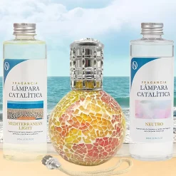 Mamamanuela Pack économique Lampe Catalytique Mosaïque Bicolore + Mediterranean Light (500 ml) + Nettoyant Neutre (200 ml) + Mèche de Rechange* Désodorisant Et Parfum D'Ambiance